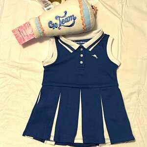 Tommy Bahama Girls 6-9M Blue/White Sleeveless Pique Dress & Go Team Blanket Set
